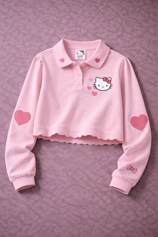 Hello Kitty Koleksiyonu: Detaylı Nakış İşlemeli Polo Crop