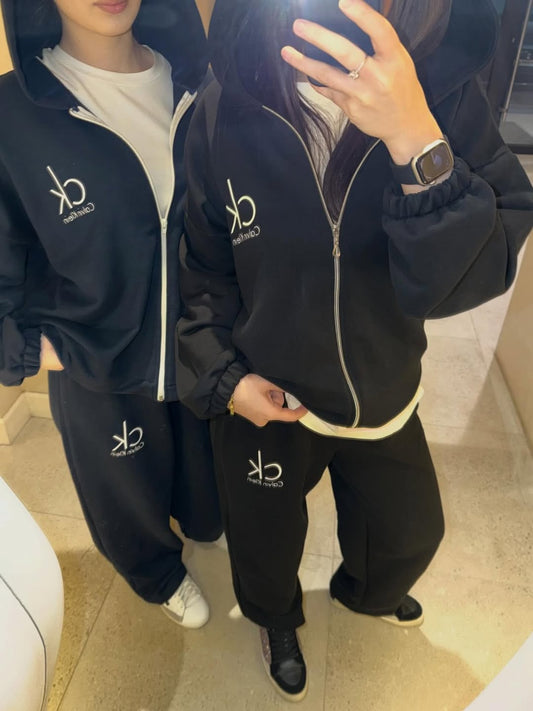 Calvin Klein Logolu "Midnight Black" Crop Hırka & Jogger Takım